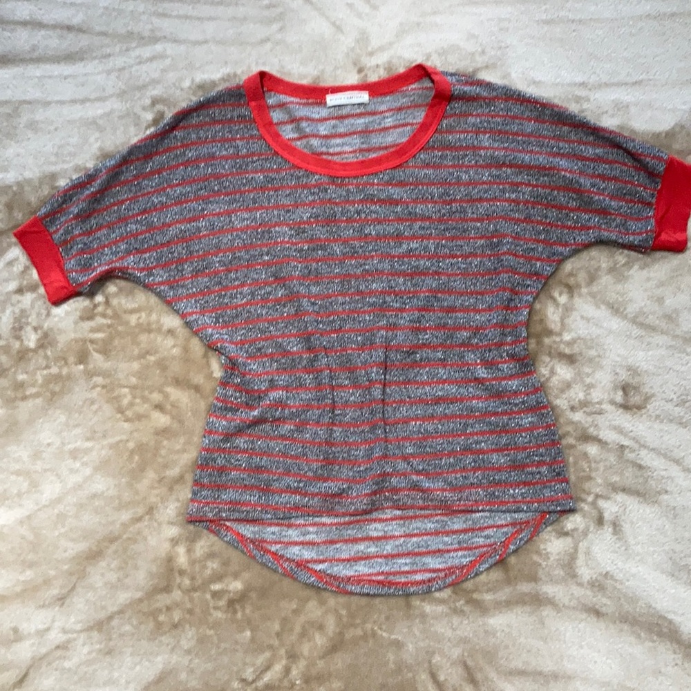 Body Central Metallic Red Gray Striped Top USA made